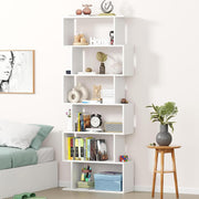 Lukzer 6-Layer S-Shaped Ladder Engineered Wood Open Bookshelf Rack (MR-002, White)