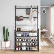 Lukzer Space-Saving Metal Garment Stand with 8 Hangers & 5-Tier Storage – Black/White (170x80x26cm)