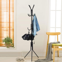 Lukzer 8-Hook Freestanding Metal Coat Stand – Stylish & Durable (Blue/White/Black, 170x42cm