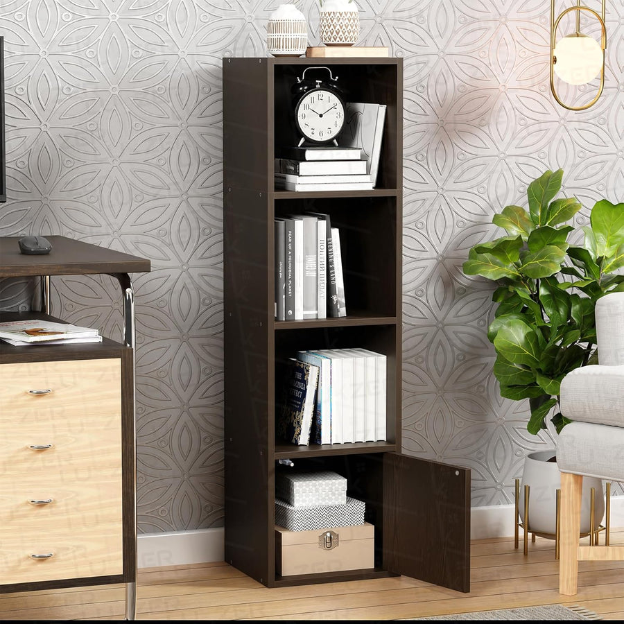 Lukzer 4 Layer Engineered Wood Storage Cabinet with Open Display Rack (MR-023/Wenge)
