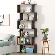 Lukzer 6-Layer S-Shaped Ladder Engineered Wood Open Bookshelf Rack (MR-002, Black)