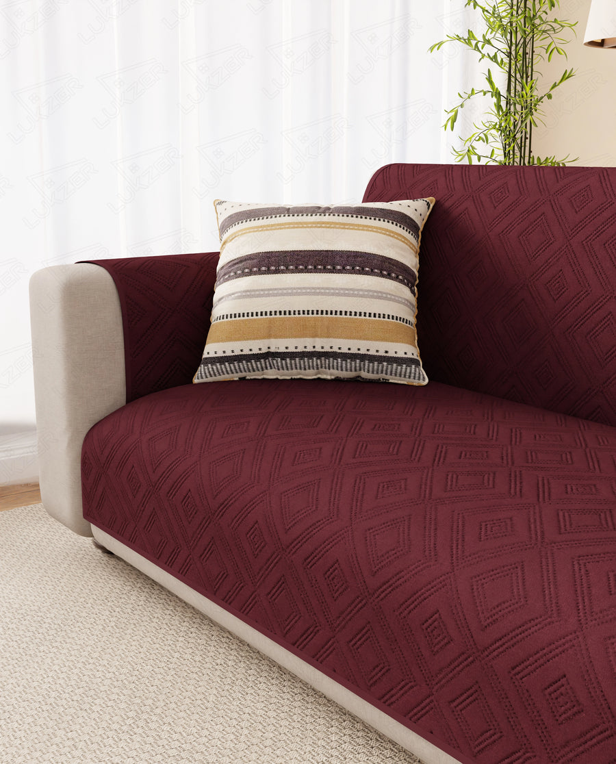 Lukzer Reversible Quilted Sofa Mat with Arms Dot Frame Maroon (SC-214-01)
