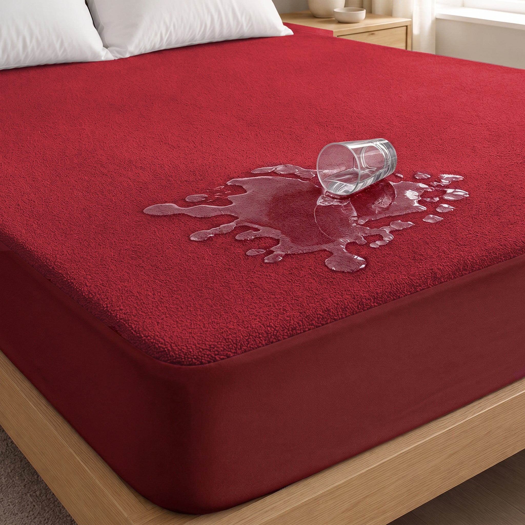 Lukzer Terry Cotton Waterproof Mattress Protector Maroon (MTP-MAR-001)