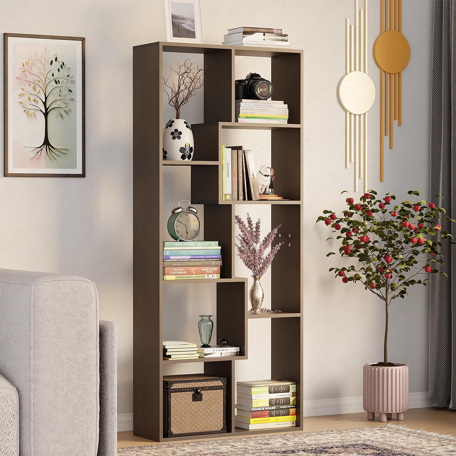 Lukzer 8 Shelves Modern Engineered Wood Book Shelf with Storage Display Rack (MR-004/Wenge)