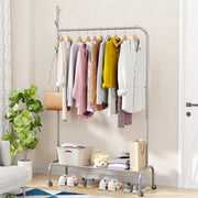 Lukzer Metal Garment Rack with Wheels & 1 Bottom Storage Shelf (MGR-005/Grey)