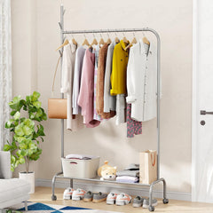 Lukzer Metal Garment Rack with Wheels & 1 Bottom Storage Shelf (MGR-005/Grey)