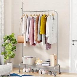 Lukzer Metal Garment Rack with Wheels & 1 Bottom Storage Shelf (MGR-005/Grey)