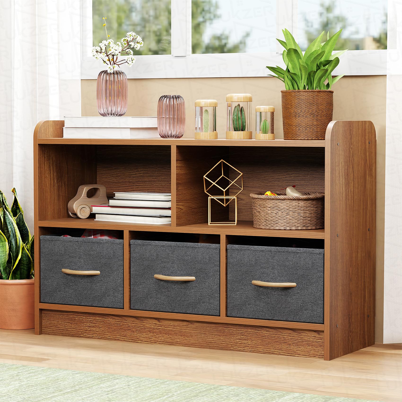 Lukzer 2-Layer Engineered Wood 3 Drawers Bookshelf & Storage Organizer (MR-025/Oak Brown)