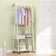 Lukzer A-Shaped Metal Garment Stand with Dual Storage Shelves & Wheels (MGR-010/White)