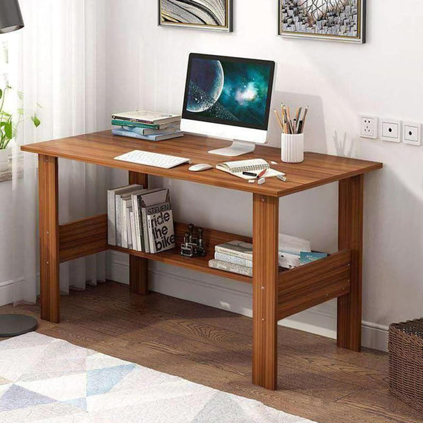 Lukzer Modern Computer Desk with Bookshelf Study Table Made with Engineered Wood (ST-005/Oak Brown)