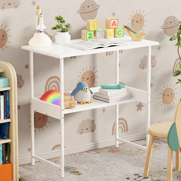Lukzer Metal & Engineered Wood Kids Study Table with Open Shelf (MST-004S/White & White)