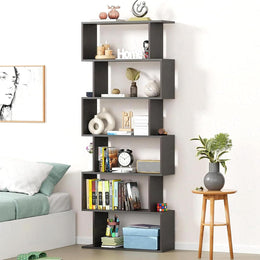 Lukzer 6-Layer S-Shaped Ladder Engineered Wood Open Bookshelf Rack (MR-002, Wenge)
