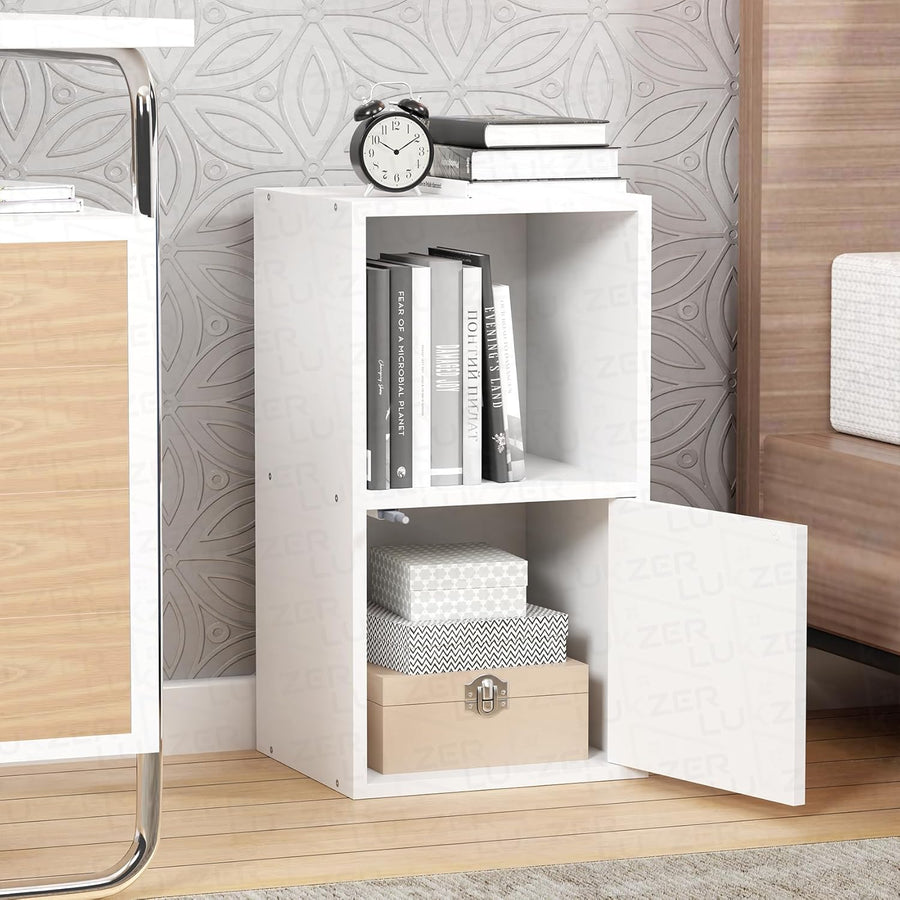 Lukzer Engineered Wood 2 Layer Storage Cabinet with Open Display Rack (MR-021/White)