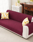 Lukzer Quilted Velvet Sofa Mat | 200 GSM Soft Washable & Removable Couch Protector | Anti-Slip Elastic Strap Cover for Living Room, Pet & Spill Protection