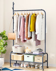 Lukzer Multipurpose Single Pole Metal Garment Rack with Wheels & 2 Bottom Shelves - (MGR-006) (White, Gold, Grey, Pink, Deep Sea, Black)