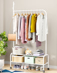 Lukzer Multipurpose Single Pole Metal Garment Rack with Wheels & 2 Bottom Shelves - (MGR-006) (White, Gold, Grey, Pink, Deep Sea, Black)
