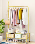 Lukzer Multipurpose Single Pole Metal Garment Rack with Wheels & 2 Bottom Shelves - (MGR-006) (White, Gold, Grey, Pink, Deep Sea, Black)