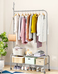 Lukzer Multipurpose Single Pole Metal Garment Rack with Wheels & 2 Bottom Shelves - (MGR-006) (White, Gold, Grey, Pink, Deep Sea, Black)