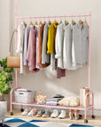 Lukzer Single Rod Garment Rack with Bottom Shelf | Cloth Organizer for Hanging Kurtas, Jackets, Bags in Bedroom, Office, Hostel & More (MGR-003)
