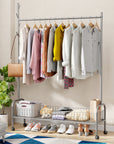 Lukzer Single Rod Garment Rack with Bottom Shelf | Cloth Organizer for Hanging Kurtas, Jackets, Bags in Bedroom, Office, Hostel & More (MGR-003)