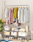Lukzer 2-Bottom Shelf Garment Stand – Single Pole, (MGR-008) 110cm (Gold/Black/White/Deep Sea/Pink/Grey)