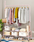 Lukzer 2-Bottom Shelf Garment Stand – Single Pole, (MGR-008) 110cm (Gold/Black/White/Deep Sea/Pink/Grey)