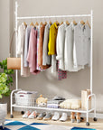 Lukzer Single Rod Garment Rack with Bottom Shelf | Cloth Organizer for Hanging Kurtas, Jackets, Bags in Bedroom, Office, Hostel & More (MGR-003)