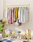 Lukzer Single Rod Garment Rack with Bottom Shelf | Cloth Organizer for Hanging Kurtas, Jackets, Bags in Bedroom, Office, Hostel & More (MGR-003)