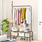 Lukzer Multipurpose Single Pole Metal Garment Rack with Wheels & 2 Bottom Shelves - (MGR-006) (White, Gold, Grey, Pink, Deep Sea, Black)