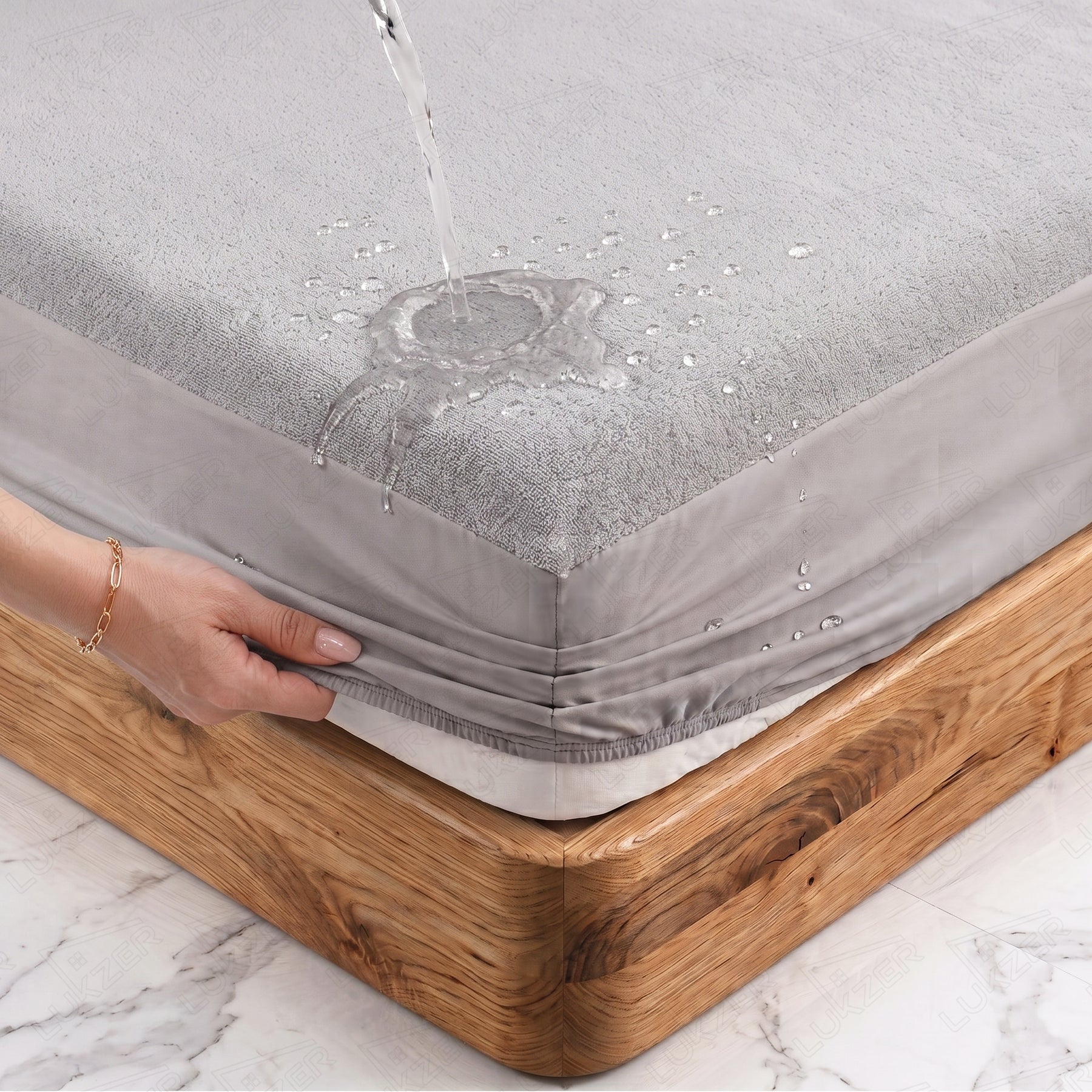 Lukzer Terry Cotton Waterproof Mattress Protector Grey (MTP-GR-001)