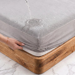 Lukzer Terry Cotton Waterproof Mattress Protector Grey (MTP-GR-001)
