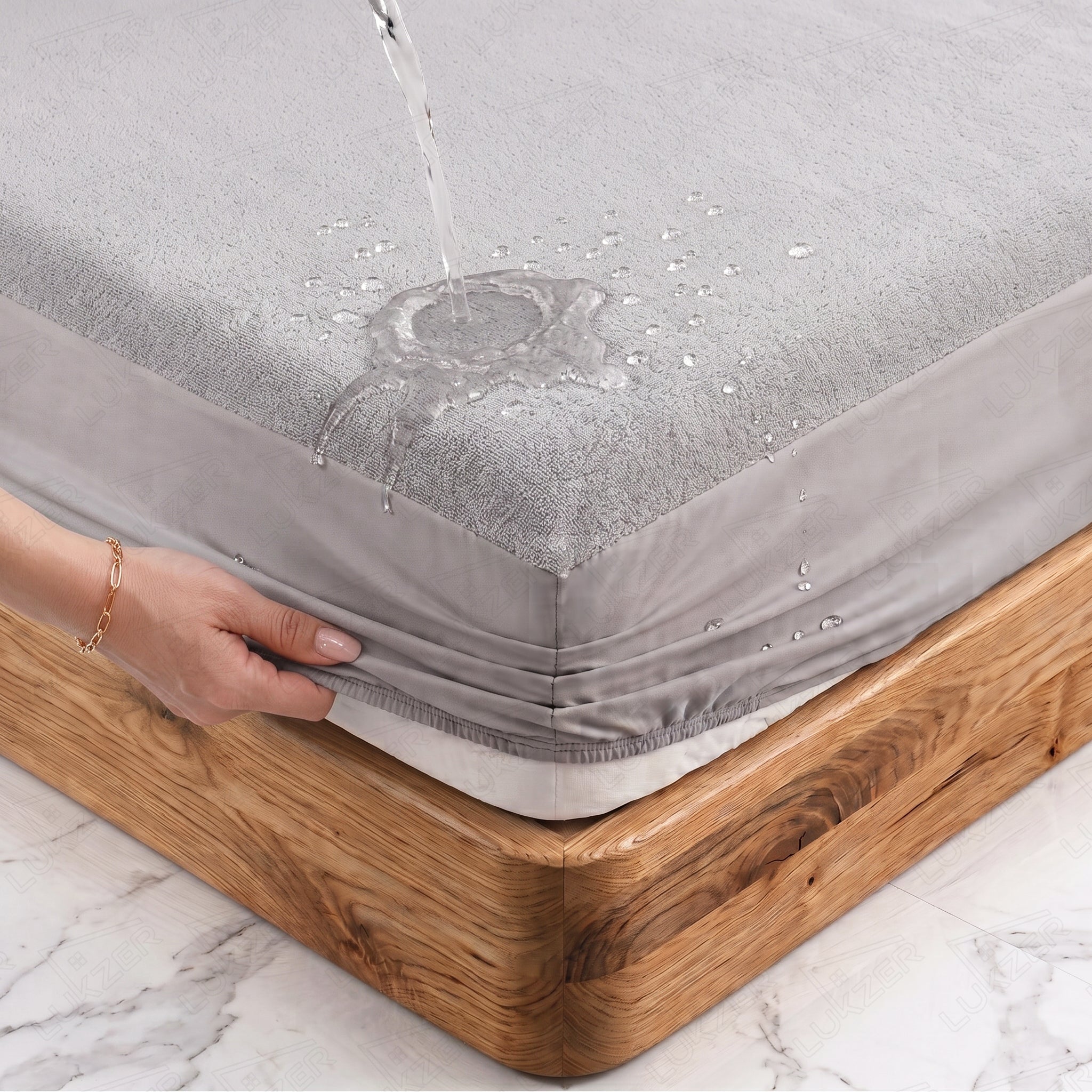 Lukzer Terry Cotton Waterproof Mattress Protector Grey (MTP-GR-001)
