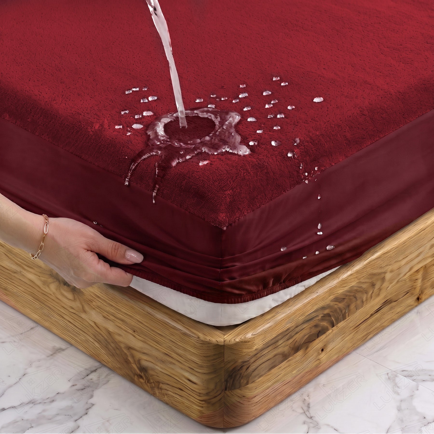 Lukzer Terry Cotton Waterproof Mattress Protector Maroon (MTP-MAR-001)