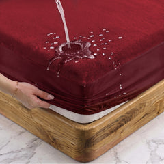 Lukzer Terry Cotton Waterproof Mattress Protector Maroon (MTP-MAR-001)
