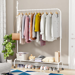 Lukzer Single Pole Portable Metal Garment Rack with Bottom Shelf (MGR-007/White)