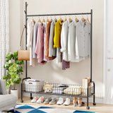 Lukzer Single Rod Garment Rack with Bottom Shelf | Cloth Organizer for Hanging Kurtas, Jackets, Bags in Bedroom, Office, Hostel & More (MGR-003)