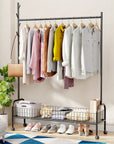 Lukzer Single Rod Garment Rack with Bottom Shelf | Cloth Organizer for Hanging Kurtas, Jackets, Bags in Bedroom, Office, Hostel & More (MGR-003)