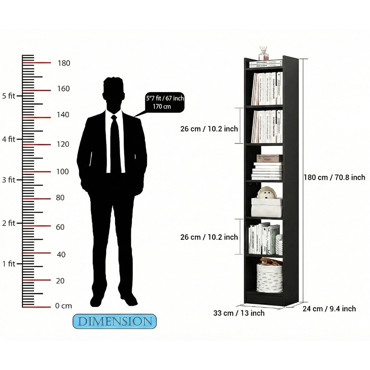 Lukzer 6 Layer Engineered Wood Bookshelf Multipurpose Rack (MR-005/Black)