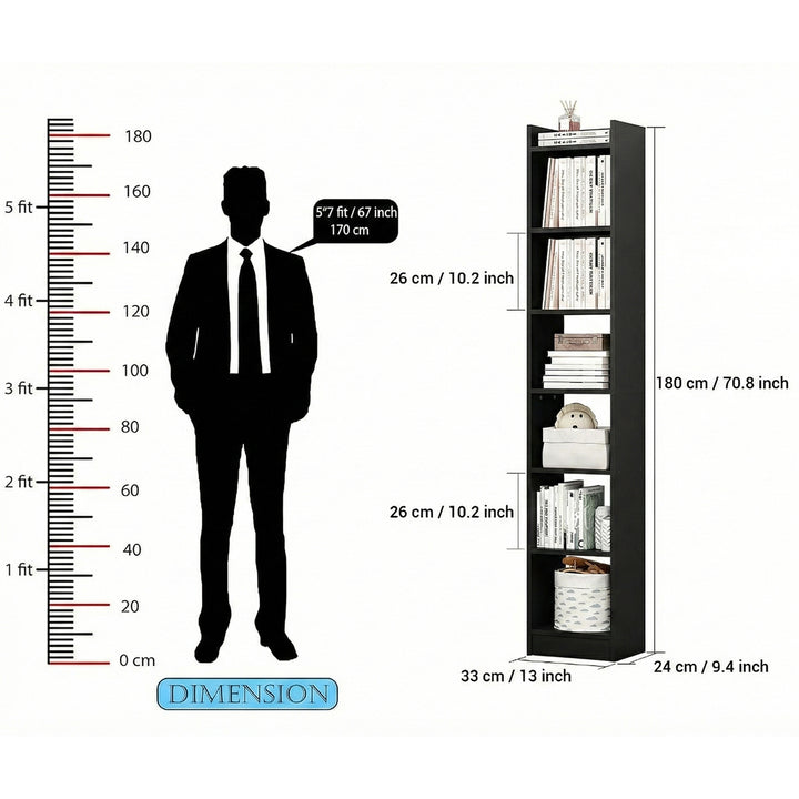 Lukzer 6 Layer Engineered Wood Bookshelf Multipurpose Rack (MR-005/Black)