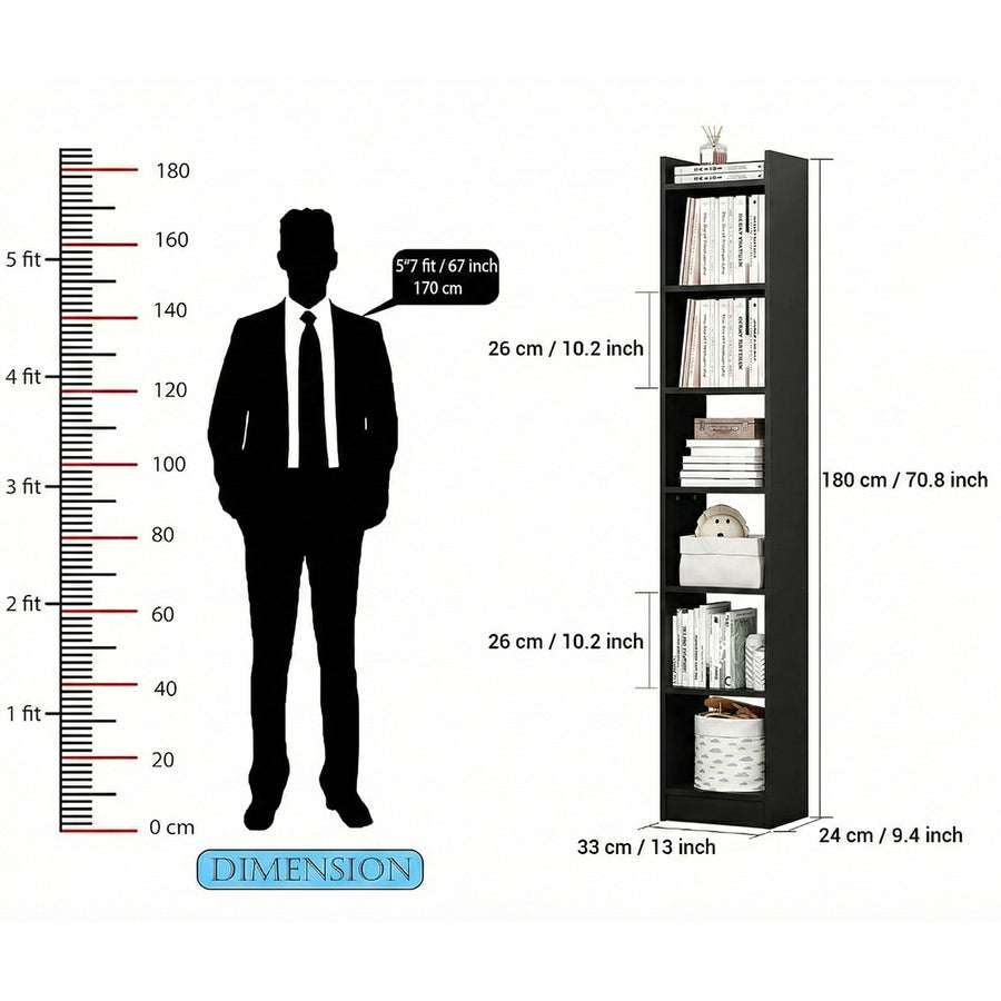 Lukzer 6 Layer Engineered Wood Bookshelf Multipurpose Rack (MR-005/Black)