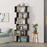Lukzer 6-Layer S-Shaped Ladder Engineered Wood Open Bookshelf Rack (MR-002, Black)