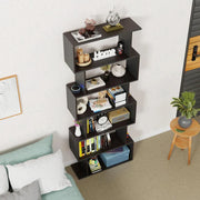 Lukzer 6-Layer S-Shaped Ladder Engineered Wood Open Bookshelf Rack (MR-002, Black)