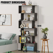 Lukzer 6-Layer S-Shaped Ladder Engineered Wood Open Bookshelf Rack (MR-002, Black)