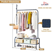 Lukzer Metal Garment Rack with Wheels & Double Bottom Storage Shelves (MGR-006/Deep Sea)