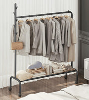 Lukzer Single Pole Garment Stand – 110cm with 1-Bottom Shelf MGR-007 (Black/Gold/White)