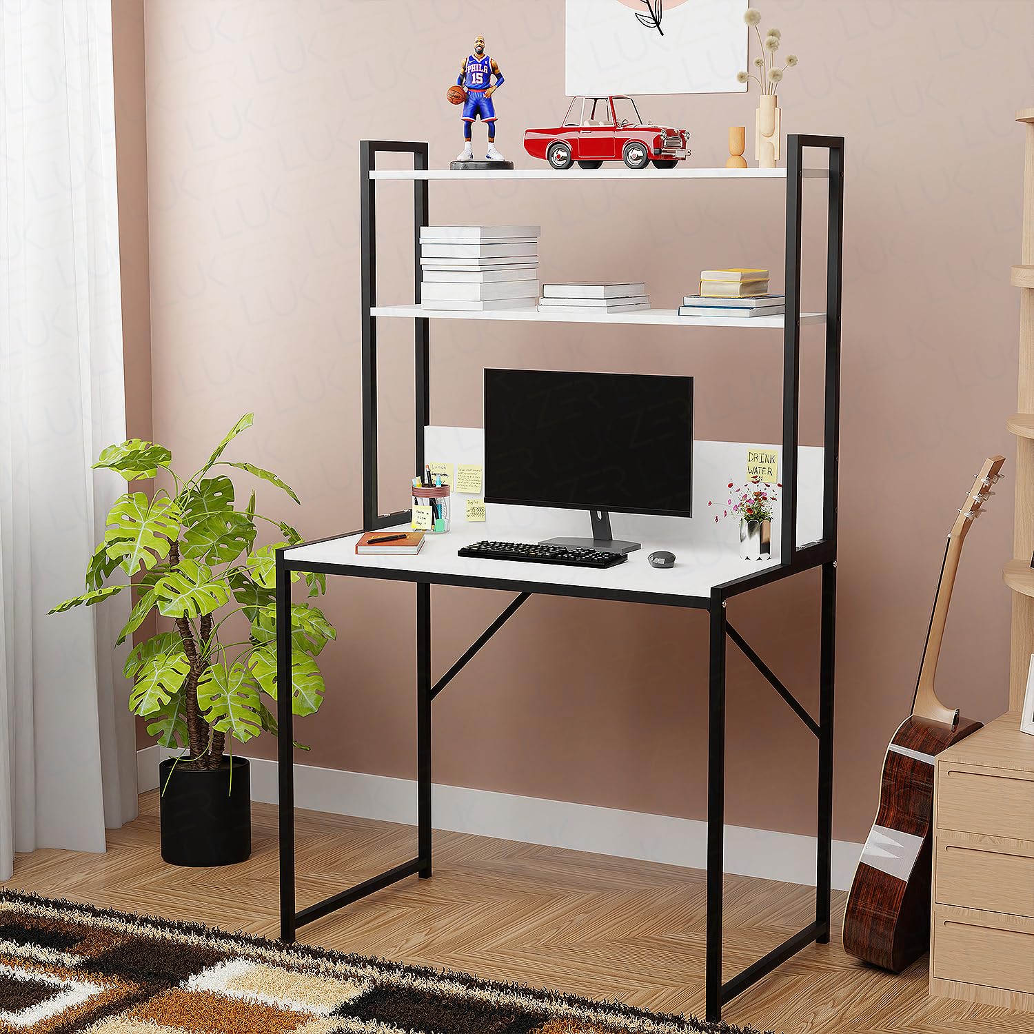 Metal &amp; Wood Computer Desk with 3 Shelves | (MST-006)