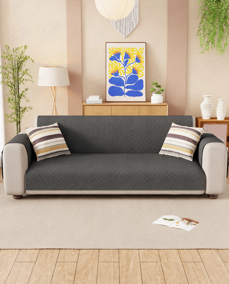 Lukzer Reversible Quilted Sofa Mat with Arms Dot Frame Grey (SC-213-01)