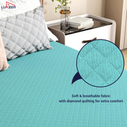 Lukzer Quilted Cotton Waterproof Mattress Protector   Sky Blue (MTP-QSB-001)