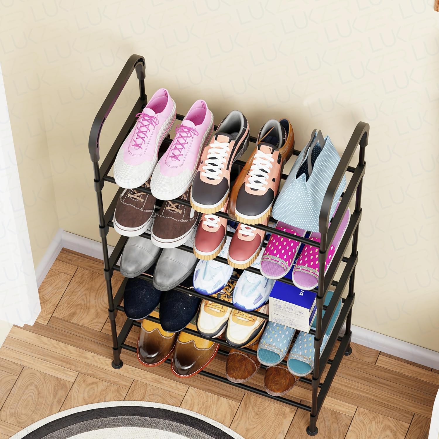 Lukzer Dual-Material Shoe Rack – Black, 3/4/5/6-Layer Storage Organizer