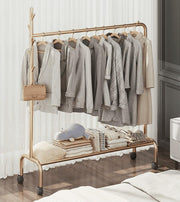 Lukzer Single Pole Garment Stand – 110cm with 1-Bottom Shelf MGR-007 (Black/Gold/White)